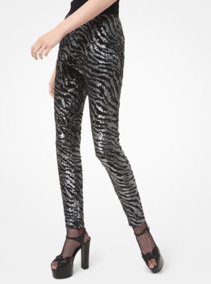 Tiger Sequined Tulle Cigarette Pants in BLACK | Michael Kors