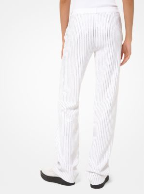 Pantalone in doppio crêpe sablé con motivo gessato e cristalli Swarovski® image number 1