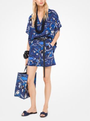 Tropical Welcome Print Crepe De Chine Shorts