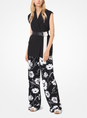 Graphic Floral Crepe-Cady Trousers