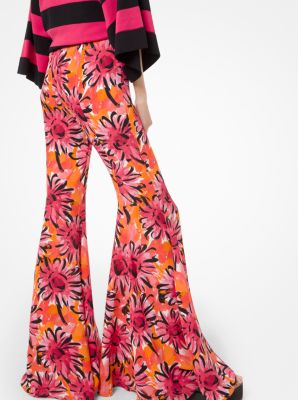 Floral-print silk-georgette flared pants