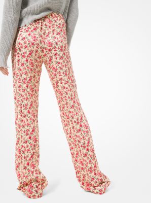 Floral Crushed Satin Jacquard Pajama Pants
