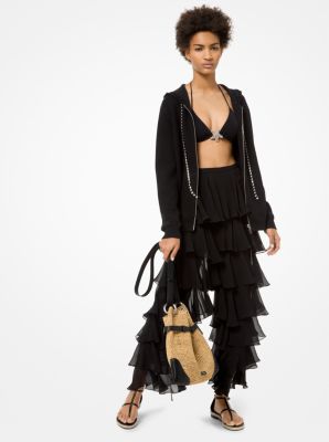 Washed Silk-Chiffon Tiered Ruffle Pants