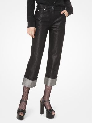 Metallic Denim Cuffed Jeans