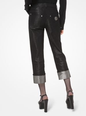 Metallic Denim Cuffed Jeans