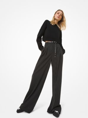 Pinstripe Stretch Wool Wide Leg Trousers Michael Kors Canada