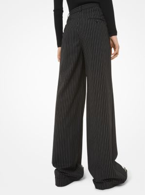 Pinstripe Stretch Wool Wide-Leg Trousers