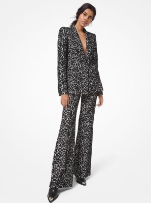 Floral Lace Flared Trousers in IVORY/BLACK | Michael Kors