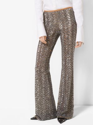 Sequin-Embroidered Herringbone Stretch-Tulle Trousers | Michael Kors