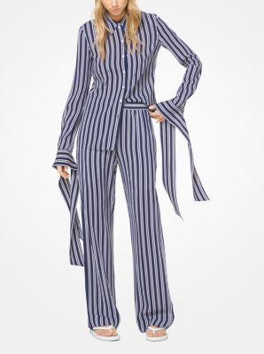 Striped Silk-Georgette Pajama Pants