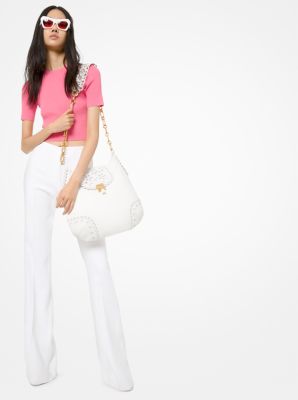 Pantalon évasé en double crêpe sablé