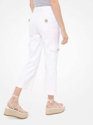 FRAME Cropped button-embellished cotton-twill wide-leg pants
