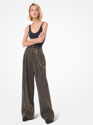 Crystal Pinstripe Double Crepe Sablé Wide-Leg Trousers