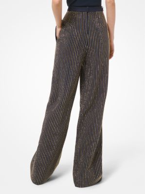 Crystal Pinstripe Double Crepe Sablé Wide-Leg Trousers