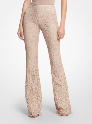 Paillette Embroidered Floral Lace Flare Pants