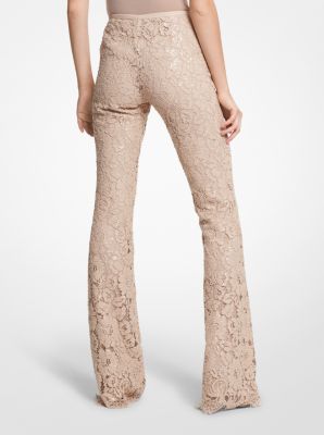 Paillette Embroidered Floral Lace Flare Pants