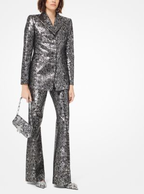 Floral Metallic Jacquard Flared Pants