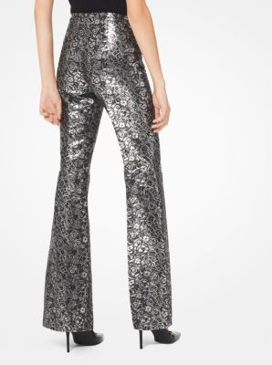 Floral Metallic Jacquard Flared Pants