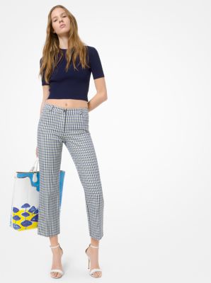 Tattersall Wool-and-Cotton Jacquard Cropped Trousers