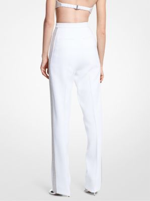 Hand-Embroidered Crystal Double Crepe Sabl&eacute; Trousers in OPTIC WHITE | Michael Kors