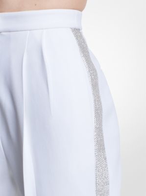 Hand-Embroidered Crystal Double Crepe Sabl&eacute; Trousers in OPTIC WHITE | Michael Kors