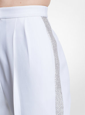 Hand-Embroidered Crystal Double Crepe Sablé Trousers