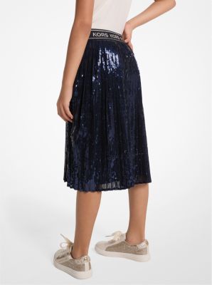 Sequined Pleated Skirt in NAVY | Michael Kors