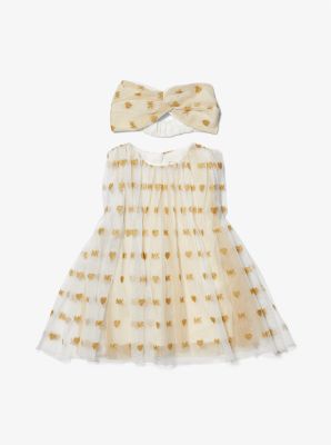 Embellished Logo Tulle Dress and Headband Baby Set image number 0