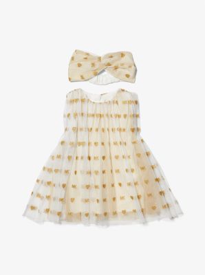 Ensemble de robe en tulle et de bandeau à logo à ornements pour bébé