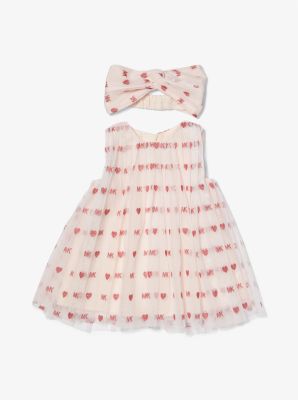 Embellished Logo Tulle Dress and Headband Baby Set