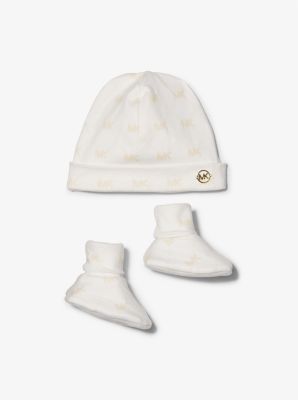 Ensemble-cadeau de tuque et de chaussons en coton à logo pour bébé