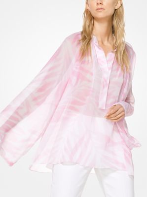 Palm Silk-Chiffon Poet&rsquo;s Blouse