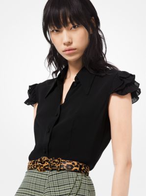 Silk-Georgette Ruffle-Sleeve Blouse image number 0