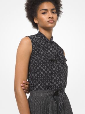 Chain Link Silk Crepe De Chine Ascot Blouse image number 0