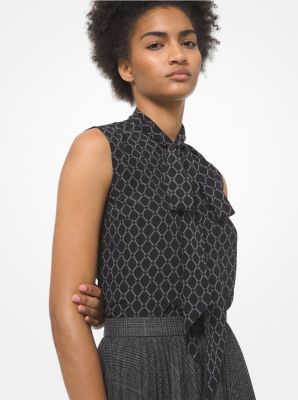 Chain Link Silk Crepe De Chine Ascot Blouse | Michael Kors