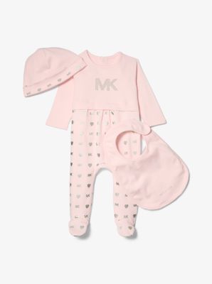 Set de regalo para bebé de 3 piezas de mono de algodón con adornos in ROSA PÁLIDO | Michael Kors