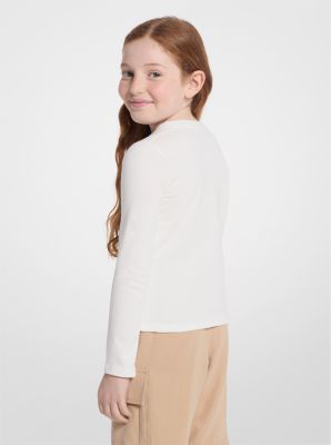 Studded Logo Heart Long-Sleeve T-Shirt in OFF WHITE | Michael Kors