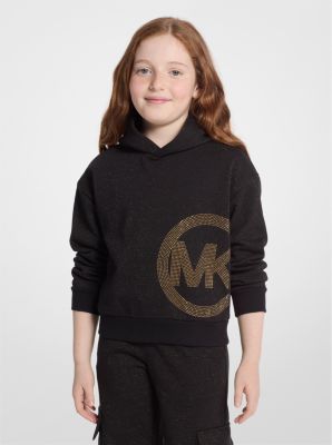 MK Studded Logo Metallic Knit Hoodie - Black - Michael Kors Michael Kors Kids