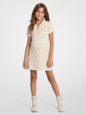 MK Empire Diamond Textured Knit Quarter-Zip Dress - Natural - Michael Kors Michael Kors Kids