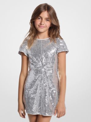 Sequined Short-Sleeve Twist-Front Dress image number 0