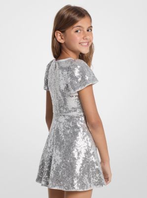 Kurzärmliges Paillettenkleid mit Knotendetail