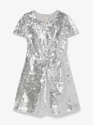 Kurzärmliges Paillettenkleid mit Knotendetail
