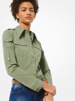 Stretch Cotton Poplin Utility Shirt Michael Kors