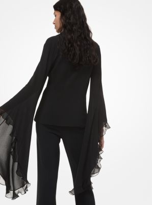 Silk-Georgette Ruffled Draped-Sleeve Blouse
