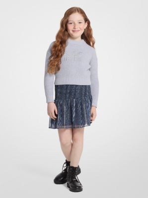 MK Metallic Snake Print Smocked Skirt - Blue - Michael Kors Michael Kors Kids