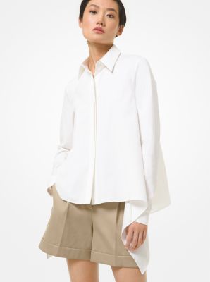 Chemise drapée en popeline de coton biologique extensible in BLANC OPTIQUE | Michael Kors