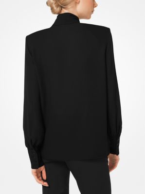 Fringed Silk-Georgette Scarf Blouse