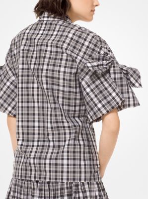 Madras Silk-and-Cotton Taffeta Tie-Sleeve Shirt