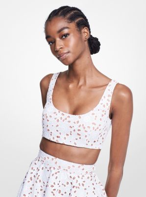 Floral Cotton Eyelet Cropped Tank Top