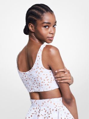 Floral Cotton Eyelet Cropped Tank Top in BLANCO INTENSO | Michael Kors